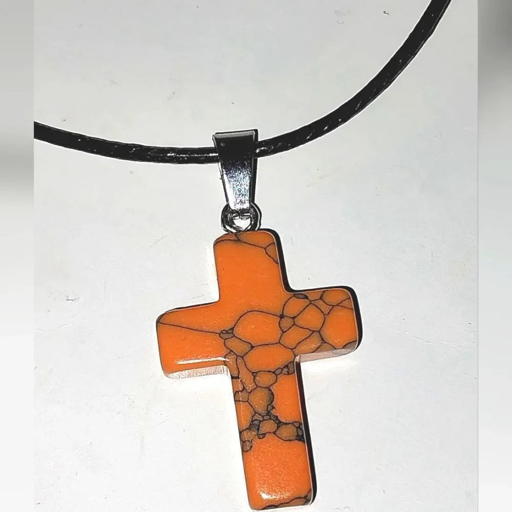 Orange Cross Pendant Necklace